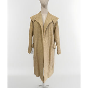 Vintage Women’s Collared Beige Tweed Open Front Coat Size 10 Styled By Marcwyn